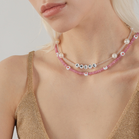 Pink tourmaline necklace with hearts