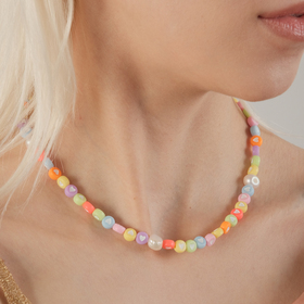 Necklace made of multicolored hearts and large pearls