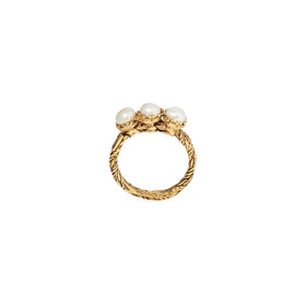 Vintage gold-plated twisted ring with three pearls
