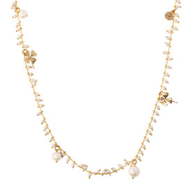 Gold-plated necklace with pearls, agate beads and moonstone
