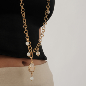 gold-plated chain necklace with pearls and moonstone