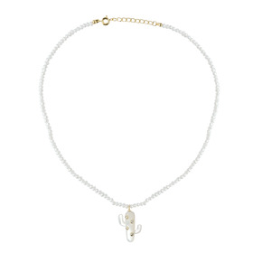 pearl necklace with baroque pearl cactus pendant and crystals