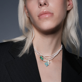 pearl necklace with baroque pearl cactus pendant and crystals