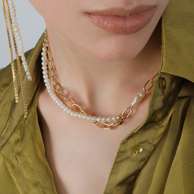 Gold-plated Pearl Cross necklace with pearls