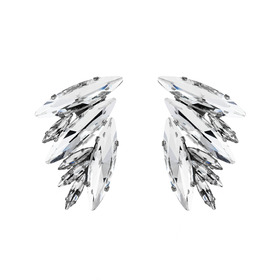 Massive silver earrings in the shape of wings with large elongated crystals