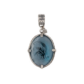 Silver pendant with blue Bohemian crystal and onyx