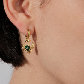 Gold-plated silver mono-earring cfb with malachite and crystals