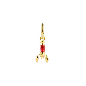 gold-plated silver mono-earring lobster with coral and crystals