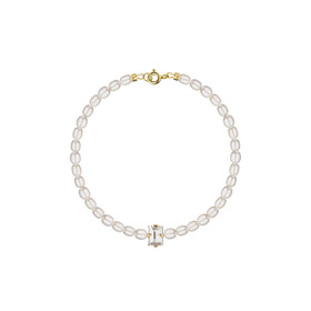 gold-plated goldie anklet with pearls and crystal
