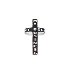 “my body my business” white silver cross ring
