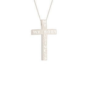 “my body my business” white silver cross pendant with chain
