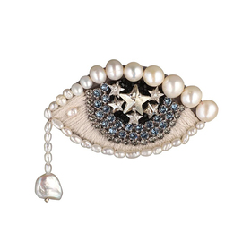 embroidered eye brooch with pearls and crystals