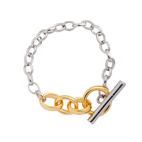 Silver chain bracelet with golden lock