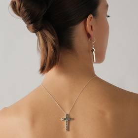 “my body my business” white silver cross mono earring