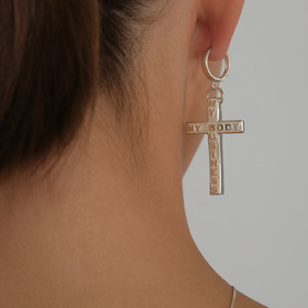 “my body my business” white silver cross mono earring