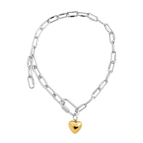 Silver chain necklace with a golden heart