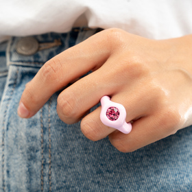 Pink polymer clay ring with pink rhinestone