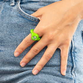 Green polymer clay ring with green rhinestone