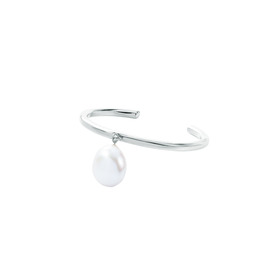 silver bangle with natural pearl