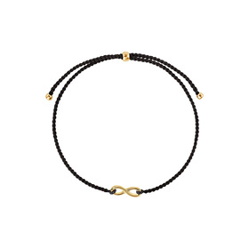 gold-plated silver infinity bracelet on a black thread