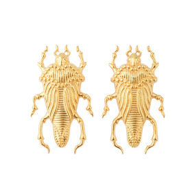 Gold-plated large beetle earrings
