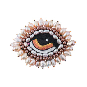 small eye brooch with brown pearls