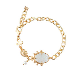 Gold-plated chain bracelet with mother-of-pearl insert and white pearls