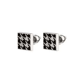 square silver studs with black enamel houndstooth pattern