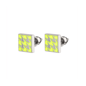 square silver studs with green enamel houndstooth pattern