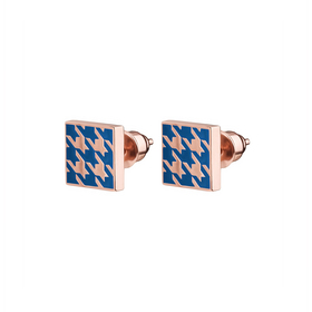 gold-plated silver studs with blue enamel houndstooth pattern
