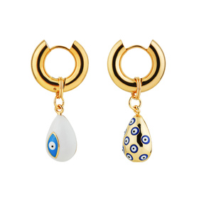 earrings with pendants in the shape of Evil Eye drops