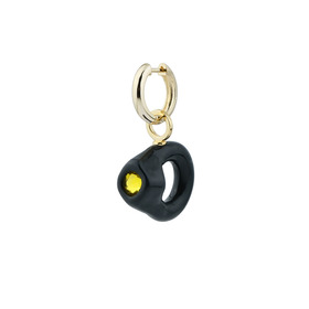 black ring pendant mono earring with yellow crystal