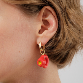 red ring pendant mono earring with yellow crystal