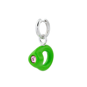 green ring pendant mono earring with pink crystal
