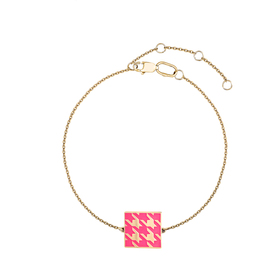gold-plated double-sided silver bracelet with a neon enamel houndstooth pattern