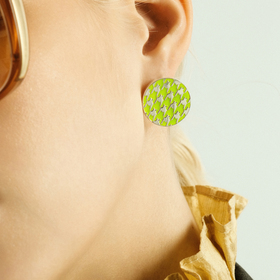 silver studs with neon enamel houndstooth pattern