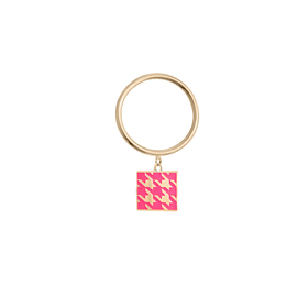 gold-plated silver ring with a neon enamel houndstooth pendant