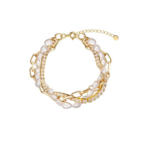 multi-layered chin-chin bracelet with river pearls and crystals