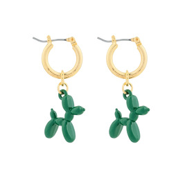 hoop earrings with a green dog pendant
