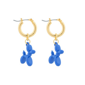 hoop earrings with a blue dog pendant