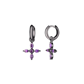 blackened silver transformer earrings with purple crystal crosses
