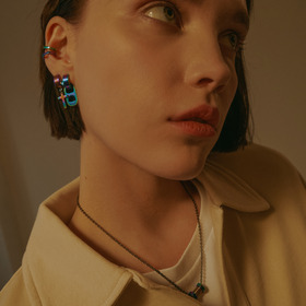 petrol silver can ring mono earring