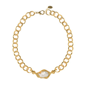Gold-plated necklace with large links with mother-of-pearl insert