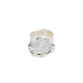silver plated ring with natural pearls with waves