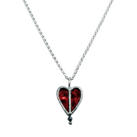 silver plated chain with red heart pendant