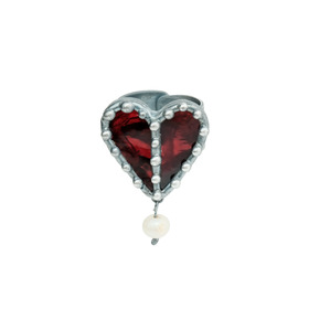 silver plated ring with red heart
