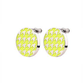 silver studs with neon enamel houndstooth pattern