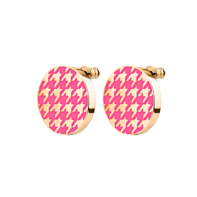 gold-plated silver studs with pink enamel houndstooth pattern