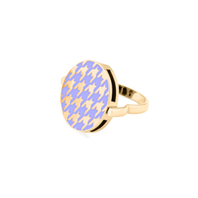 gold-plated double-sided ring-earring transformer with a lavender enamel houndstooth pattern