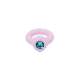 light pink polymer clay ring with blue crystal